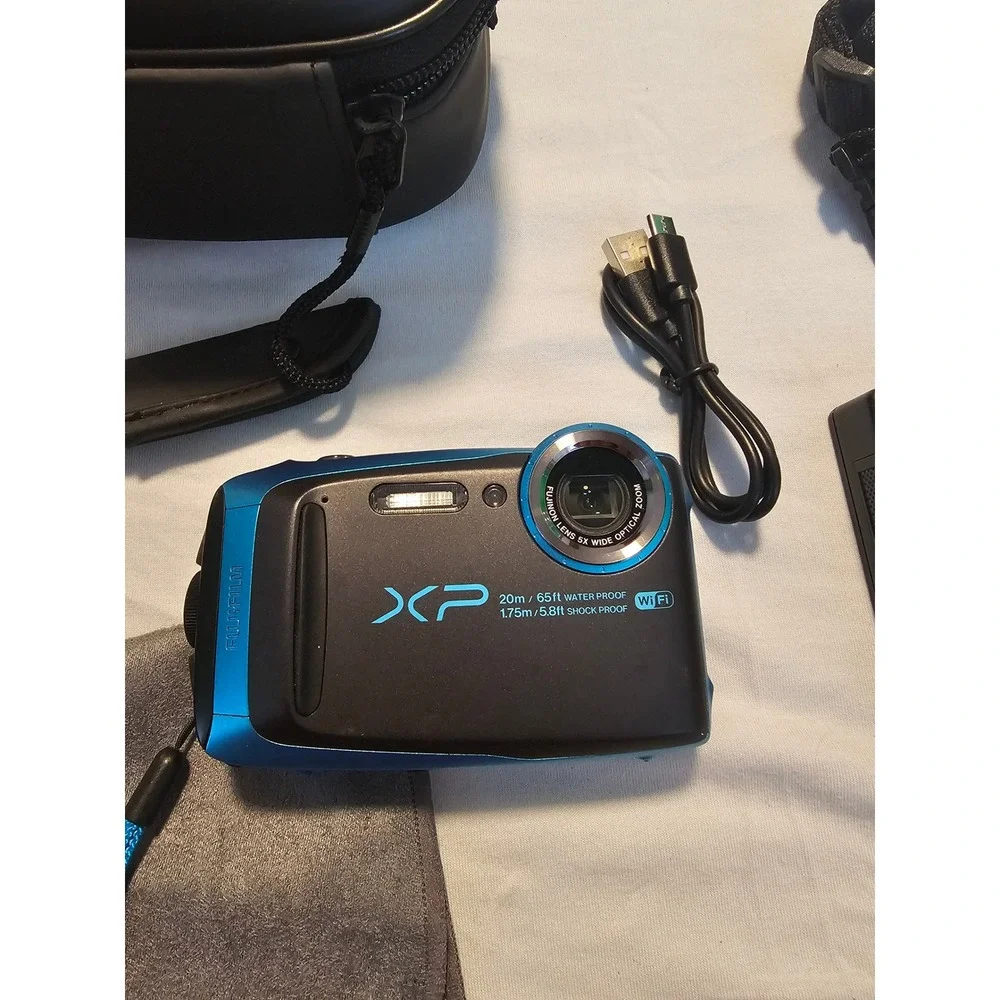 Fujifilm FinePix XP120 Waterproof Digital Camera Blue 16.4MP 5x Zoom WiFi Bundle
